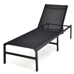 Tumbona para Exterior Respaldo Ajustable de 6 Posiciones Sillón Reclinable de Acero para Piscina Playa Patio 64 x 198 x 67-103 cm Negro