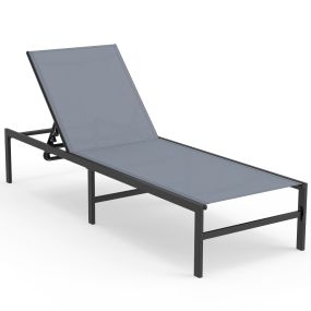 Tumbona para Exterior Respaldo Ajustable de 6 Posiciones Sillón Reclinable de Acero para Piscina Playa Patio 64 x 198 x 67-103 cm Gris