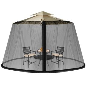 Mosquitera para sombrilla de patio con 2 puertas y red ajustable negra para 2,5 a 3 m