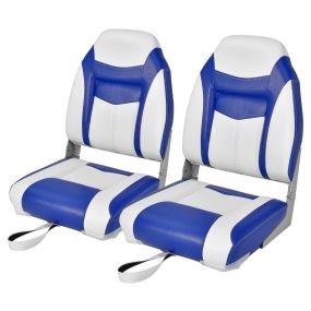 2 asientos de barco plegables con respaldo alto y cojín acolchado azul 44,5 x 51 x 61 cm