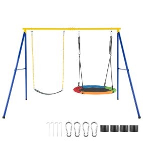 Set de Estructura Metálica para Columpio 250kg con 2 Columpios Elástico y Platillo Volador para Jardín Patio Exterior Niños