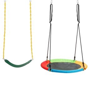 Set de 2 Columpios para Niños Columpio Elástico y de Platillo Volador para Árbol Cuerdas Regulables para Patio Parque Infantil Jardín