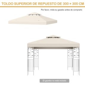 Toldo de repuesto dos pisos para cenador 3 x 3 m de poliéster beige con hebillas de aluminio