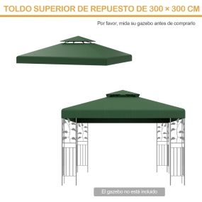 Toldo de repuesto para cenador 3 x 3 m de poliéster verde con hebillas de aluminio