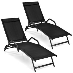 Set de 2 tumbonas de exterior reclinables ajustables en 5 posiciones, asiento transpirable, negro