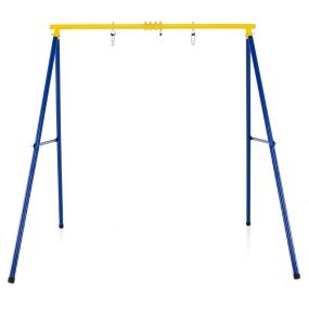 Soporte Hamaca Forma A 185cm Metal con Estacas Almohadillas Antideslizantes Mosquetones para Porche Jardín Azul+Amarillo