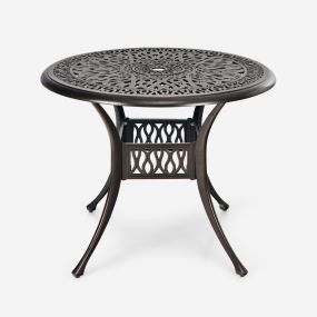 Mesa de Comedor de Patio de 91 cm Mesa de Bistró Exterior de Aluminio Fundido con Agujero para Sombrilla de 5 cm Rojo Vino