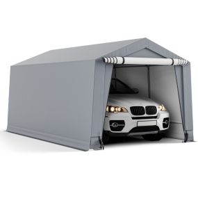 Toldo de 290 x 490 cm Marco de Acero Galvanizado Garaje Portátil con Gran Toldo y Puertas para Coches Gris