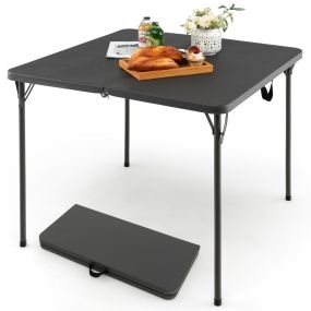 Mesa plegable de camping ligera con marco metálico y correas de transporte 86 x 86 x 73 cm gris