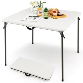 Mesa Plegable de Camping Mesa Ligera de Campamento con Marco Metálico y Correas de Transporte para Exteriores 86 x 86 x 73 cm Blanco