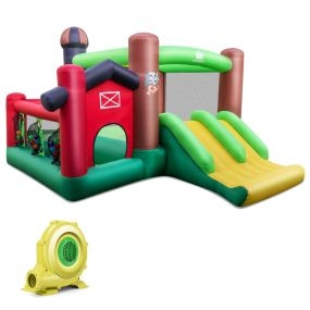 Castillo Hinchable Infantil con Toboganes Piscina de Bolas Juego de Aros Dianas Canasta y Soplador 750W para Fiestas Multicolor