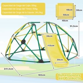 Cúpula de Escalada con Tobogán Resistente Capacidad de Carga de 181 KG Parque Infantil de Interior y Exterior para Niños Verde