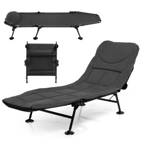 Cama de camping plegable con colchón desmontable y respaldo ajustable 194 x 64 x 29 cm gris