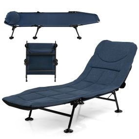 Cama de camping plegable con colchón desmontable y respaldo ajustable 194 x 64 x 29 cm azul
