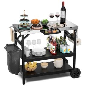 Carrito de comedor exterior con estante ajustable para preparación de comida 106 x 52 x 84 cm negro y plata