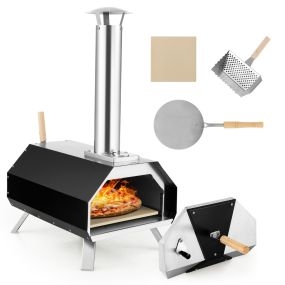 Horno de pizza portátil para exteriores con piedra, patas plegables y termómetro 51 x 38,5 x 83 cm