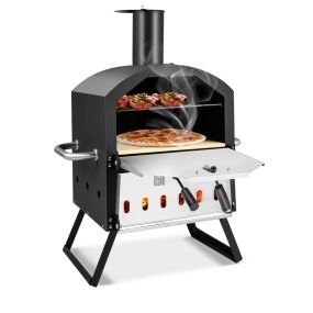 Horno de pizza de exterior con asas antiquemaduras y patas plegables negro 54 x 31 x 72 cm