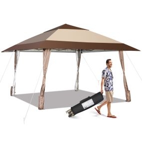Pabellón de patio 390 x 390 cm UPF 50+ con ruedas carpa impermeable exterior marrón