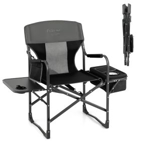 Silla de Camping Plegable Silla de Director con Mesa Lateral Bolsa Nevera Carga 180 kg para Senderismo Pesca Picnic 113 x 56 x 98 cm Negro