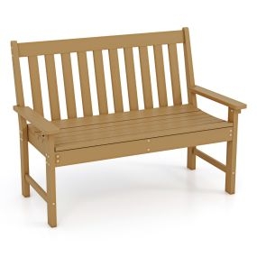 Banco Madera de HDPE con Respaldo y Reposabrazos para Terraza Balcón Asiento de 2 Personas Resistente Intemperie 132 x 65 x 91 cm-Natural