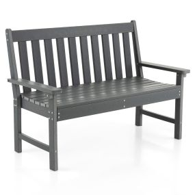 Banco Madera de HDPE con Respaldo y Reposabrazos para Terraza Balcón Asiento de 2 Personas Resistente Intemperie 132 x 65 x 91 cm Gris