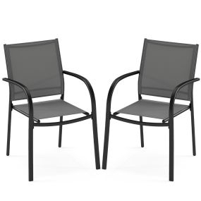 Juego de 2 Sillas de Patio Sillas de Comedor Apilables de Metal con Asiento y Respaldo Transpirables para Jardín Piscina Balcón