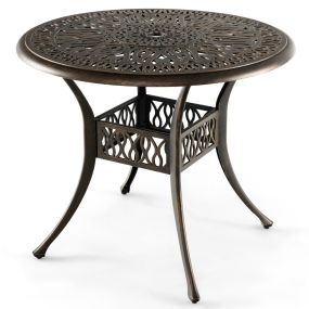 Mesa de Aluminio Fundido para Exteriores con Orificio para Sombrilla de 5 cm y Almohadillas Ajustables 90 x 74 cm