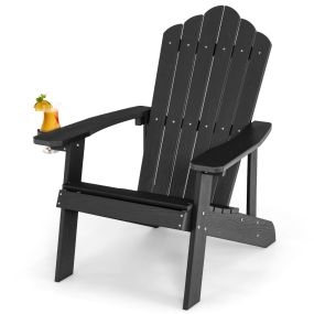 Silla HIPS de Exterior con Portavasos Grano de Madera Realista Resistente a la Intemperie para Patio Jardín Terraza Negro