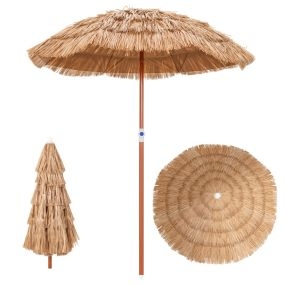 Sombrilla de Paja PP Ø175cm Sombrilla Playa Hawaiana con 8 Costillas Parasol Inclinable 45° Alrura Ajustable Exterior Patio Terraza Piscina