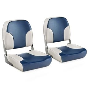 Conjunto de 2 asientos plegables para barco con acolchado de espuma azul y blanco