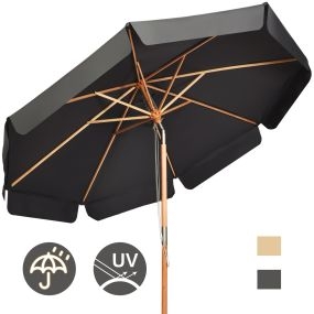 Sombrilla de exterior manual 8 varillas de madera blanca poliéster impermeable gris 300 x 253 cm