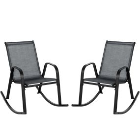 Juego de 2 Sillas Mecedoras Patio Ergonómicas Asiento de Textilene Balanceo Suave Carga 150kg para Terraza Jardín 91 x 62 x 86 cm Negro