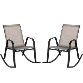 Juego de 2 Sillas Mecedoras Patio Ergonómicas Asiento de Textilene Balanceo Suave Carga 150kg para Exterior Terraza Jardín 91 x 62 x 86 cm