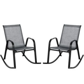 Juego de 2 Sillas Mecedoras Patio Ergonómicas Asiento de Textilene Balanceo Suave Carga 150kg para Terraza Jardín 91 x 62 x 86 cm Gris