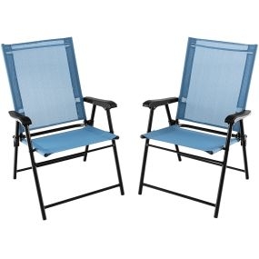 Juego de 2 Sillas Plegables para Patio Sillas Portátiles con Respaldo de Tela Marco de Metal para Terraza Piscina 65 x 60 x 93 cm Azul
