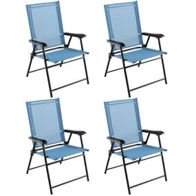 Juego de 4 Sillas Plegables para Patio Sillas Portátiles con Respaldo de Tela Marco de Metal para Terraza Piscina 65 x 60 x 93 cm Azul