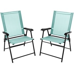 Juego de 2 Sillas Plegables para Patio Sillas Portátiles con Respaldo de Tela Marco de Metal para Terraza Piscina 65 x 60 x 93 cm Verde