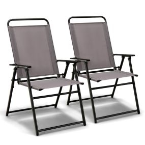 Juego de 2 Sillas Plegables Exterior Silla de Comedor para Patio con Reposabrazos y Respaldo Estructura Triangular para Balcón Jardín Gris