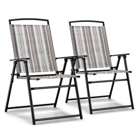 Juego de 2 Sillas Plegables para Patio Sillas Portátiles de Tela con Marco de Metal Carga 150 Kg Sillas De Comedor para Jardín Balcón Gris