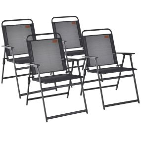 Set de 4 Sillas Plegables de Jardín Sillas Portátiles con Asiento Transpirable Reposabrazos Carga 150kg para Terraza Patio 68 x 55 x 84 cm