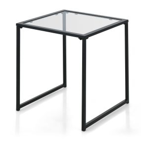 Mesa Auxiliar Cuadrada con Vidrio Templado Marco de Metal Mesa de Café Pequeña para Sala de Estar Terraza Jardín 43 x 43 x 45 cm Negro
