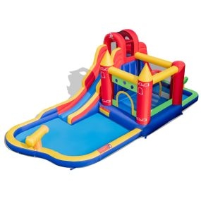 7 en 1 Castillo Hinchable Acuático Grande para Niños 3-10 Años con Soplador Tobogán Acuático Cañón de Agua y Piscina 624 x 270 x 235 cm