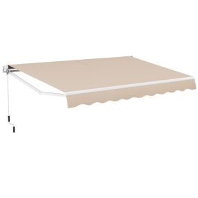 Toldo retráctil 4 x 2,5 m de patio de poliéster con manivela manual y marco de aluminio beige