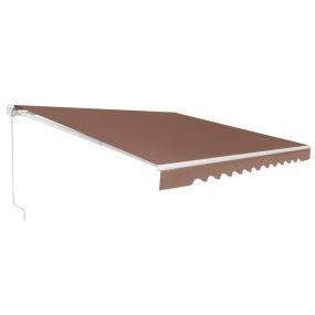 Toldo retráctil 4 x 2,5 m para patio de poliéster con manivela manual y marco de aluminio marrón