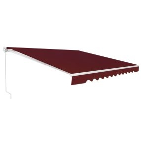 Toldo retráctil 4 x 2,5 m de poliéster con manivela manual y marco de aluminio rojo vino