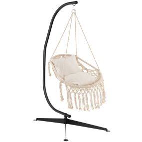 Conjunto de Silla Colgante con Soporte en Forma de C 2 Cojines Suaves y Estructura de Metal Resistente Hasta 150 kg