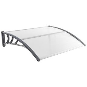 Marquesina para ventana o puerta, protección solar, lluvia, nieve y viento, 122 x 99 x 28 cm, gris