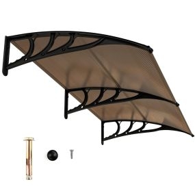 Marquesina para ventana protección solar lluvia nieve viento para unidad de aire acondicionado 199 x 99 x 28 cm marrón
