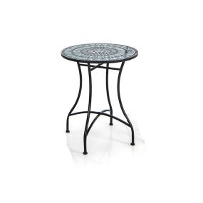 Juego de Bistró Mesa Redonda y 2 Sillas Plegables con Patrón de Mosaico Marco de Metal Resistente para Interiores y Exteriores-Mesa-Gris