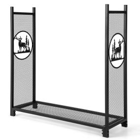 Soporte para almacenar leña de 121 cm con patrones de ciervos y árboles, negro